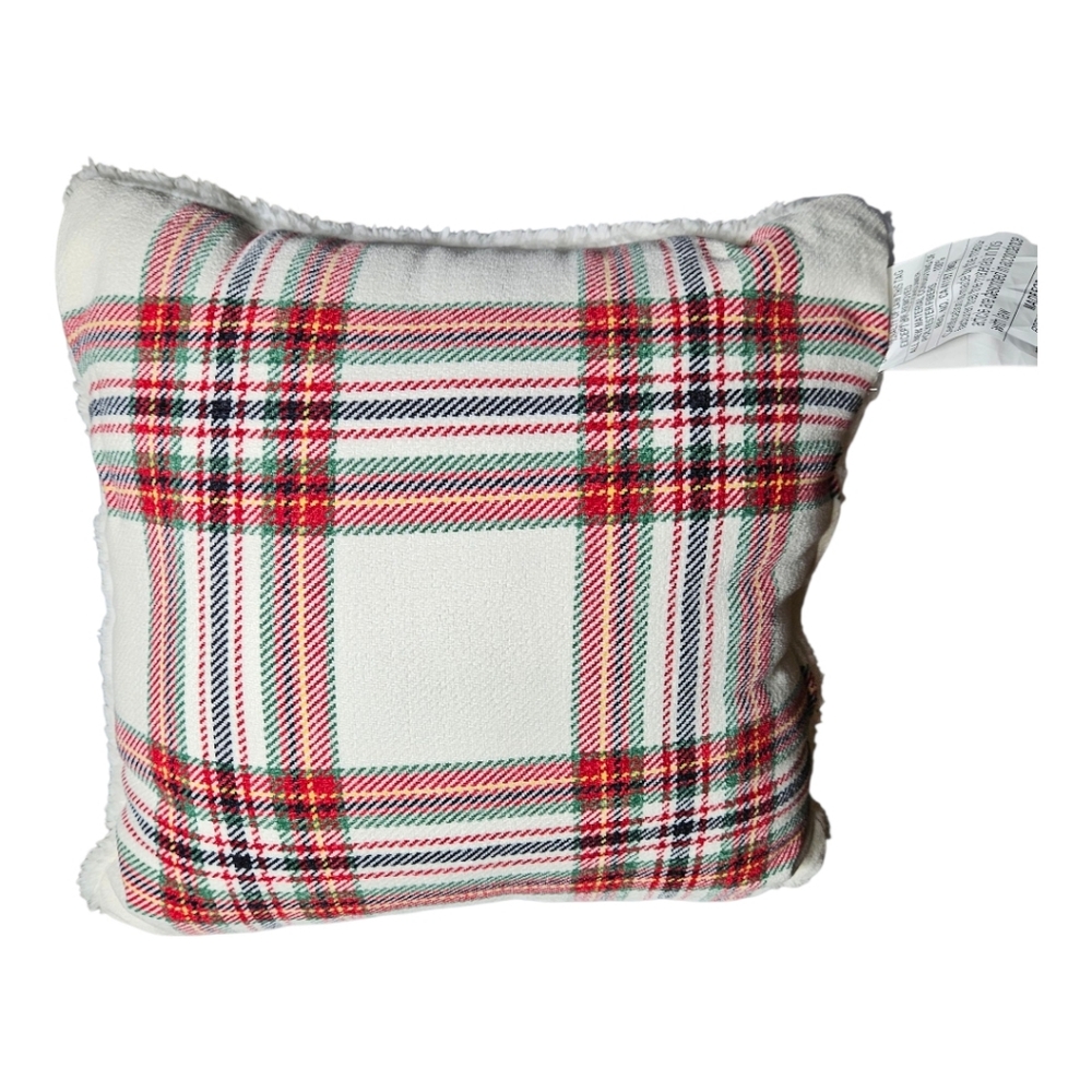 Holiday Time Plaid Throw Pillow Faux Fur Throw Pillow.
